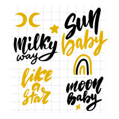 Wall Mural - Stars lettering set. Milky way, like a star, sun baby, moon baby. 