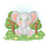 Fototapeta Pokój dzieciecy - water color cute elephant in the forest.