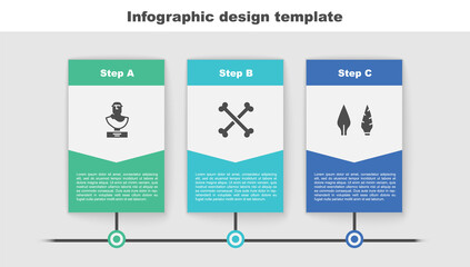 Canvas Print - Set Ancient bust sculpture, Crossed human bones and Stone age arrow head. Business infographic template. Vector.