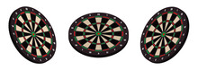 3D Color Darts Boards In Various Positions. Target, Equipment For Sports Competitions. Vector