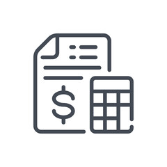 Wall Mural - Accounting and financial calculation line icon. Finance document and calculator vector outline sign.