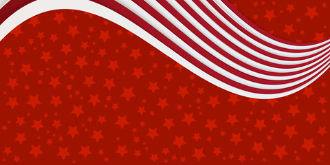 Wall Mural - Red star pattern background with red white waving ribbon