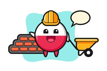 Cartoon character of poland flag badge as a builder