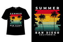 T-shirt Summer San Diego California Beach Sunset Retro