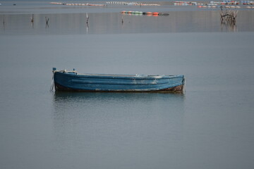 blue boat on the sea