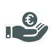 © hr-gold - Hand money, Euro payment icon. Gray vector graphics.