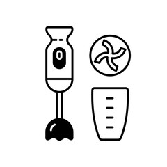 Poster - Immersion blender black linear icon. Handheld mixer. Shake beverage preparation device. Stick blender. Small kitchen appliance. Outline symbol on white space. Vector isolated illustration