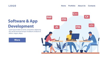 Wall Mural - software development concept with coders at work at desks