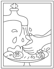 Poster - 
Washing hands colouring page, line vector download

