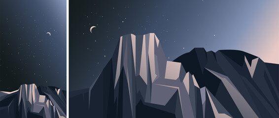 Wall Mural - landscape with mountains and starry sky. nature scenery in vertical and horizontal orientation.