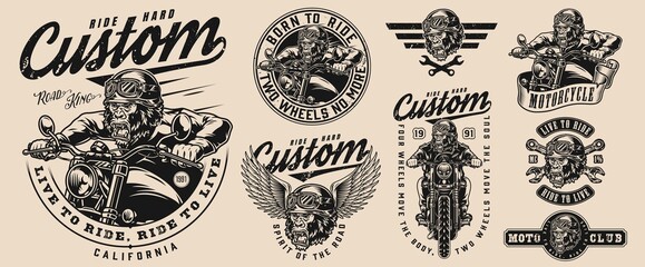 Wall Mural - Gorilla bikers vintage monochrome labels