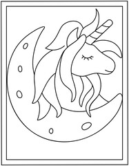 Wall Mural - 
A unicorn colouring page, editable vector 

