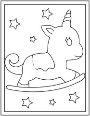 Canvas Print - 
A unicorn colouring page, editable vector 

