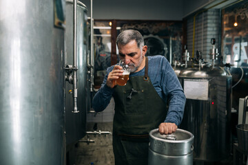 Wall Mural - man working in his mini craft brewery