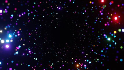 Wall Mural - Abstract motion background shining color particles. Shimmering Glittering Particles With Bokeh. Popular, modern, christmas, new year, holliday, wedding background. Seamless 4K loop video animation
