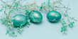 Easter Blue Banner. Easter shiny eggs on a blue background with place for text