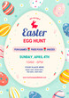 © Farosofa - Easter egg hunt poster design vector illustration. vintage style of Easter egg frame on mint colour background