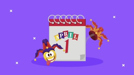 Sticker - april fools day lettering with jester emoji and calendar