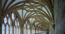 Corridor With Arched, Ribbed Ceiling In The Wells Cathedral In Wells, Somerset, England.