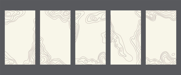 Wall Mural - contour lines on topographic maps, geographic map pattern. vector set of social media stories templa