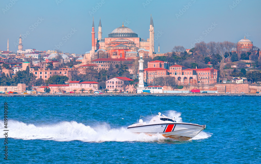 Coast Guard patrol boat rushing to the rescue, Hagia sophia in the ...