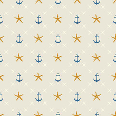 Wall Mural - Nautical seamless pattern with anchor and starfish