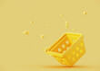 © 3DJustincase - Minimal abstract background for online food and grocery concept. Yellow empty shopping basket on yellow background. 3d rendering illustration. Clipping path of each element included.