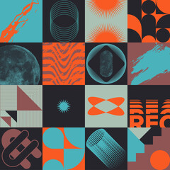 Wall Mural - set of sixteen colorful abstract postmodernism designs