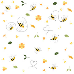 Sticker - Seamless floral pattern with bees