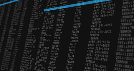 Animation of data processing on black and blue computer screen