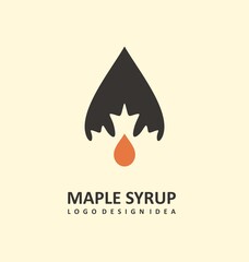 maple syrup logo design idea with syrup drop and maple leaf in negative space. symbol template. vect