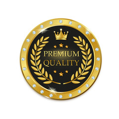 golden premium label with diamonds. realistic illustration of premium label