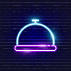 Poster - Plate with lid neon icon. Glowing Vector illustration icon for mobile, web and menu design. Restaurant concept