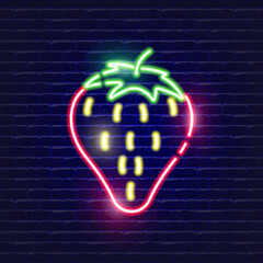 Wall Mural - Strawberry neon icon. Glowing icon vector illustration for mobile, websites and menu designs. Food concept