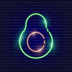 Wall Mural - Avocado neon icon. Glowing Vector illustration icon for mobile, web and menu design. Food concept