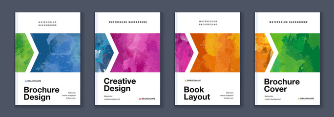 Wall Mural - watercolor booklet brochure colourful abstract cover template bundle set with white background