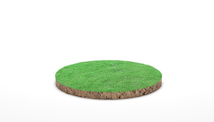 Wall Mural - 3d rendering. Round soil ground cross section with green grass on white background.