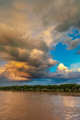 Canvas Print - Stormy clouds at sunset over the Yellowstone River in Miles City, Montana, USA