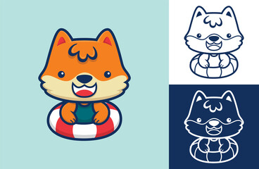 Wall Mural - Cute fox wearing lifebuoy. Vector icon illustration