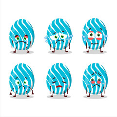 Wall Mural - Cyan easter egg cartoon character with sad expression