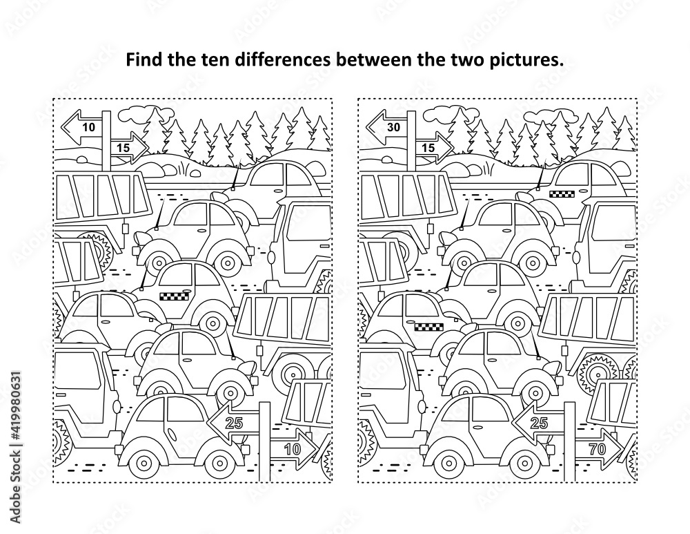 Find the differences visual puzzle and coloring page with retro toy ...