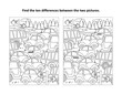 © ratselmeister - Find the differences visual puzzle and coloring page with retro toy cars and trucks on the road