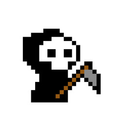 Wall Mural - 8 bit pixel image of ghost grim reaper. Halloween Costume in Vector Illustration for cross stitch and beading patterns.