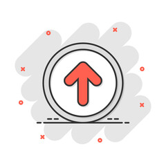 Vector cartoon arrow up icon in comic style. Forward arrow sign illustration pictogram. Cursor business splash effect concept.