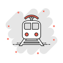 Wall Mural - Vector cartoon train transportation icon in comic style. Train sign illustration pictogram. Transportation business splash effect concept.