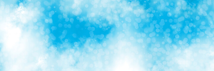 Soft white blue watercolor cloudy design and abstract white bokeh circles, watercolor party design	