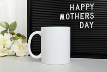 White Blank Coffee Mug Mockup For Happy Mothers Day Design Presentation.  