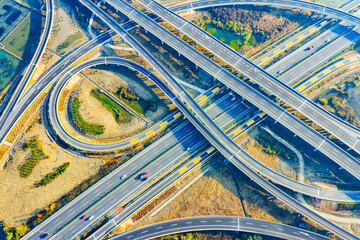 Aerial view of new road interchange or highway intersection in Hangzhou.