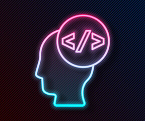 Glowing neon line Web design and front end development icon isolated on black background. Vector
