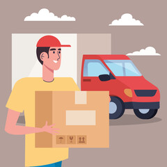 Canvas Print - courier and truck